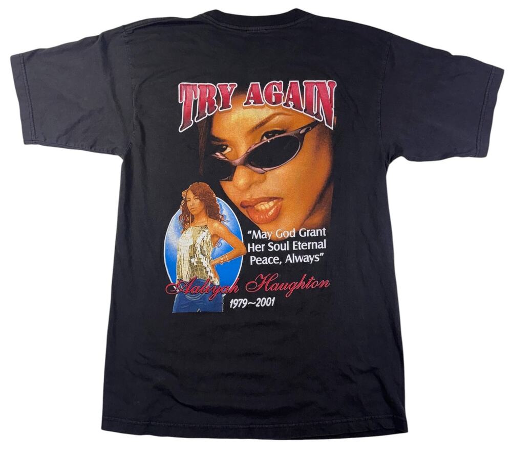 Vintage Aaliyah Rap Tee Shirt Men's MEDIUM (FITS LARGE) Try Again RIP 2001